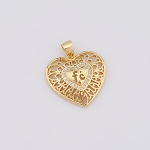 Colgante de corazón de oro, amuletos de amor rellenos de oro de 18 quilates, amuletos de letras CZ, hallazgos para hacer joyas de bricolaje, 24,2 x 20,5 x 4,7 mm