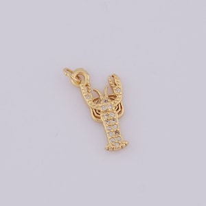 Gold Lobster Pendant,18K Gold Filled CZ Lobster Charms,Lobster Charms DIY Jewelry Making Findings,19x9x2mm