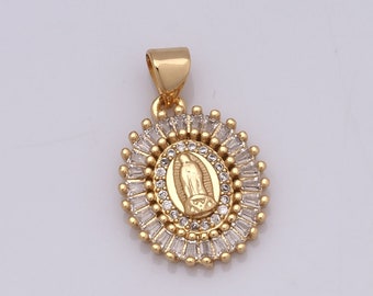 Micropave Zirconia Gold Virgin Mary Pendant,18K Gold Filled Catholic Charms,Religion Charms,DIY Jewelry Making Findings,23.5x15x3mm