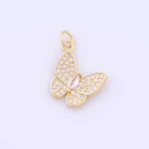 Gold Butterfly Pendant, 18K Gold Filled Insect Charms，Micropavé CZ Flying Charms, DIY Jewelry Making Findings，21.7x15x3mm