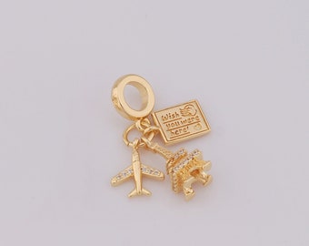 Micropave Zirconia Gold Aircraft Pendant,18K Gold Filled Eiffel Tower Charms,DIY Jewelry Making Findings,29x8x16mm