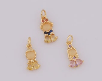 Gold Character Pendant,18K Gold Filled CZ Girl Charms,Girl Charms DIY Jewelry Making Findings,18x7.5x3mm