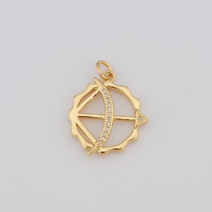 Micropave Zirconia Bow and Arrow Pendant, 18K Gold Filled Arrow Charms, DIY Jewelry Making Findings，22.8x17.7x3mm