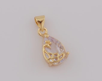 Zirconia Teardrop Pendant, 18K Gold Filled Single Stone Charms, DIY Jewelry Making Findings，20.5x8.5x7mm