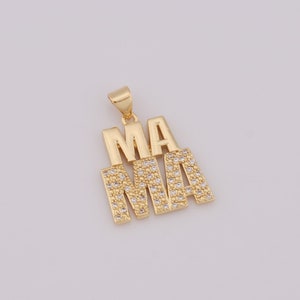Colgante MAMA de oro de circonio micropavé, dijes de letras rellenos de oro de 18 quilates, hallazgos para hacer joyas DIY, 25x19x2 mm