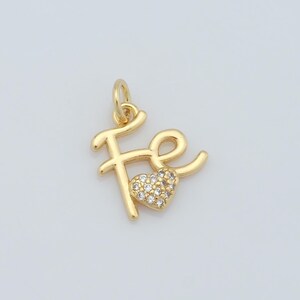 Colgante de corazón de circonita micropavé, dijes de letras rellenos de oro de 18 quilates, dijes de amor, accesorios para hacer joyas de bricolaje, 16,5 x 12,5 x 2 mm