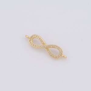 Conector de 8 letras Micropave Zirconia, conector de figura relleno de oro de 18 quilates, hallazgos para hacer joyas de bricolaje, 27,2x7,2x4 mm
