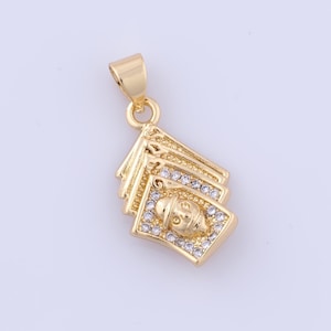 Micropave Zirkonia Solitaire Anhänger, 18K Gold Filled Card Charms, Spielkarte Charms, DIY Schmuckherstellung ， 23.5x12x4.2 mm