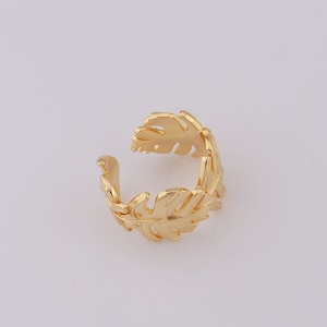 Zircon Gold Open Ring, 18K Gold Filled Leaf Ring,Leaf  Ring, Gift for Her