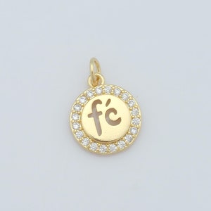 Pingente redondo de zircônia micropave, pingentes de letras preenchidos com ouro 18K, descobertas de fabricação de joias faça você mesmo, 18x13x2 mm