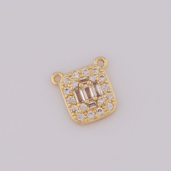 Ciondolo quadrato in oro zircone, ciondoli quadrati riempiti in oro 18 carati, ciondoli quadrati risultati per la creazione di gioielli fai da te, 11x11x3,3 mm