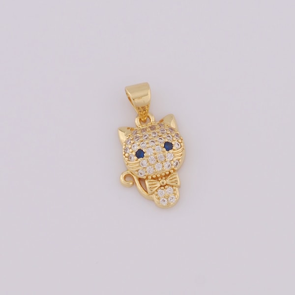 Gold CZ Katze Anhänger, 18K Gold Füllte Katze Charms, Katze Charme DIY Schmuck machen Erkenntnisse, 16x10.5x3.7mm