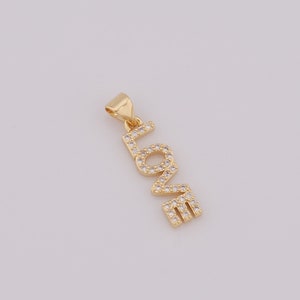 Pingente de amor de ouro de zircônia micropave, amuletos de letras preenchidas com ouro 18K, descobertas de fabricação de joias faça você mesmo, 24x6x2mm