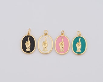 Gold Oval Pendant, 18K Gold Filled Finger Charms, Hand Charms,Enamel Charms，DIY Jewelry Making Findings，25.3x15x2.5mm
