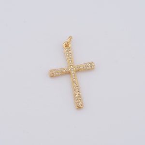 Gold Cross Pendant, 18K Gold Filled Religious Charms, CZ Christian Charms, DIY Jewelry Making Findings，33.3x20x2.3mm