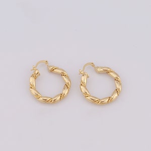 Gold Twisted Earrings, 18K Gold Filled Twisted Earrings,Hoop Earrings,Hypoallergenic Huggie Hoop,Gift for Her,35x31x5mm