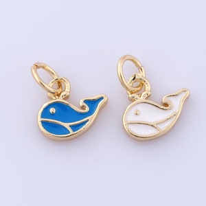 10 piezas, colgante de ballena esmaltada, dijes oceánicos rellenos de oro de 18 quilates, accesorios para hacer joyas, 12 x 9,6 x 2 mm