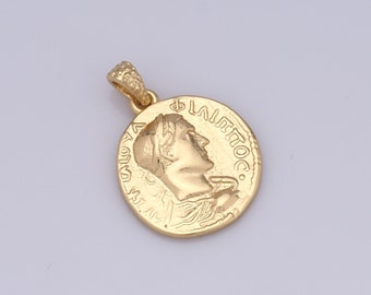 Alloy Character Head Pendant, 18K Gold Filled Disc Charms, DIY Jewelry Making Findings，2.5x17.7x2.2mm