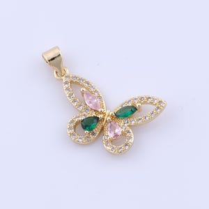 Gold Butterfly Pendant, 18K Gold Filled Insect Charms, Micropavé CZ Flying Charms, DIY Jewelry Making Findings，28x18.5x3.5mm