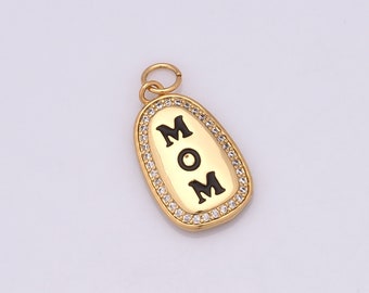 Micropave Zirconia Mom Pendant, 18K Gold Filled Oval Charms, Love Charms, DIY Jewelry Making Findings，24x12x2.7mm