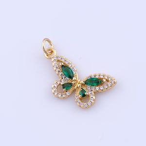 Gold Butterfly Pendant, 18K Gold Filled Insect Charms, Micropavé CZ Flying Charms, DIY Jewelry Making Findings，24.7x14.6x3.5mm