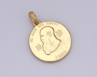 Alloy Character Head Pendant, 18K Gold Filled Disc Charms, DIY Jewelry Making Findings，24.3x17.5x1.5mm