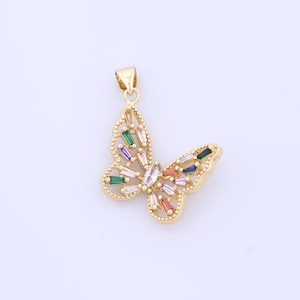 Gold Butterfly Pendant, 18K Gold Filled Insect Charms, Micropavé CZ Flying Charms, DIY Jewelry Making Findings，32.2x24.8x5mm