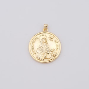 Colgante redondo de oro, dijes de paloma rellenos de oro de 18 quilates, dijes de letras, dijes de diosa, accesorios para hacer joyas, 36,5 x 30 x 2,8 mm