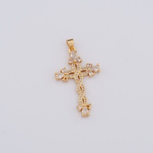 Gold Cross Pendant, 18K Gold Filled Religious Charms, CZ Christian Charms, DIY Jewelry Making Findings，35x20x3.5mm