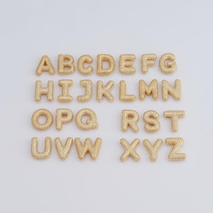 Contas espaçadoras de letras de zircônia micropave, contas de colar com inicial preenchidas com ouro 18K, descobertas para fazer joias faça você mesmo, 23,2 x 15,6 x 6 mm