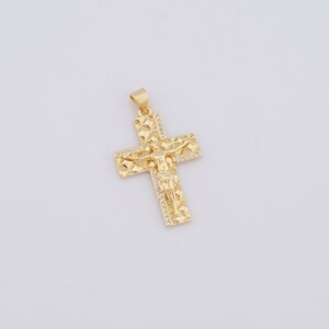 Gold Cross Pendant, 18K Gold Filled Religious Charms, CZ Christian Charms, DIY Jewelry Making Findings,35x20x3.3mm