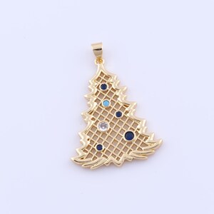 Micropave Zirconia Christmas Tree Pendant, 18K Gold Filled Christmas Tree Charms, DIY Jewelry Making Findings,41x28x2.3mm