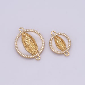 Micropave Zirconia Virgin Mary Pendant,  Catholic Charms, 18K Gold Filled Round Charms, Fritillaria Charms,DIY Jewelry Making Findings