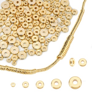 200 PCS,14K Gold Flat Spacer Round Beads,Gold Heishi Beads, Disc Beads for DIY Bracelet Necklace Jewelry Findings Making