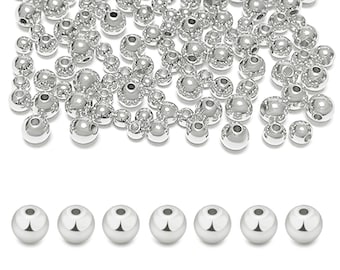 925 Sterling Silver Seamless Beads,Sterling Silver Smooth Round Beads,Silver Spacer Beads for Bracelet Necklace Earrings Jewelry Findings