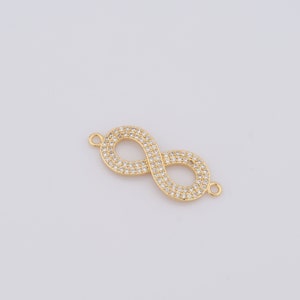 Conector de 8 letras de zircônia micropave, conector de figura preenchido com ouro 18K, descobertas de fabricação de joias DIY, 30,3x11x2,5mm