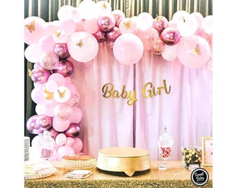 pink and purple baby shower decorations