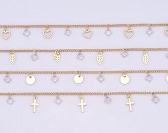 Zirkonia hartketting, kruisketting, bladketting, ronde stuk ketting, 18K goud gevulde sleutelbeenketting, DIY sieraden maken bevindingen