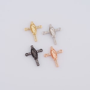 Micropave Zirconia Cross Connector, 18K Gold Filled Religious Connector, Virgin Mary Connector, DIY Jewelry Making Findings,16.7x15.7x3mm