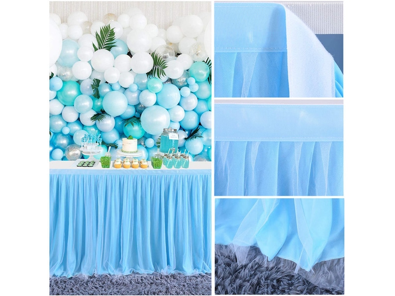 Baby Blue Table Skirt Tulle Table Skirting for Round or Rectangle Tables Dessert for Baby Shower Birthday Wedding Party Decorate