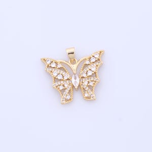 Gold Butterfly Pendant, 18K Gold Filled Insect Charms, Micropavé CZ Flying Charms, DIY Jewelry Making Findings，25.7x22.8x3.7mm