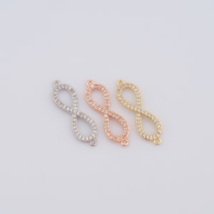 Conector de 8 letras Micropave Zirconia, conector de figura relleno de oro de 18 quilates, hallazgos para hacer joyas de bricolaje, 29,2x9x3 mm