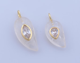 Gold Natural Stone Pendant, 18K Gold Filled Energy Stone Charms,Horn Stone Charms, DIY Jewelry Making Findings