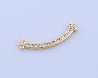 Micropave CZ Curved Bar Connector, 18K Gold Filled Bar Connector, DIY Jewelry Making Findings, 37.7x10x2.8mm