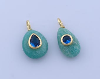 Gold Natural Stone Pendant, 18K Gold Filled Energy Stone Charms,Water Drop Stone Charms, DIY Jewelry Making Findings