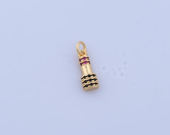 Micropave CZ Lipstick Pendant, 18K Gold Filled Lipstick Charms,Lipstick Charms, DIY Jewelry Making Findings, 17.5x5.2x3.5mm