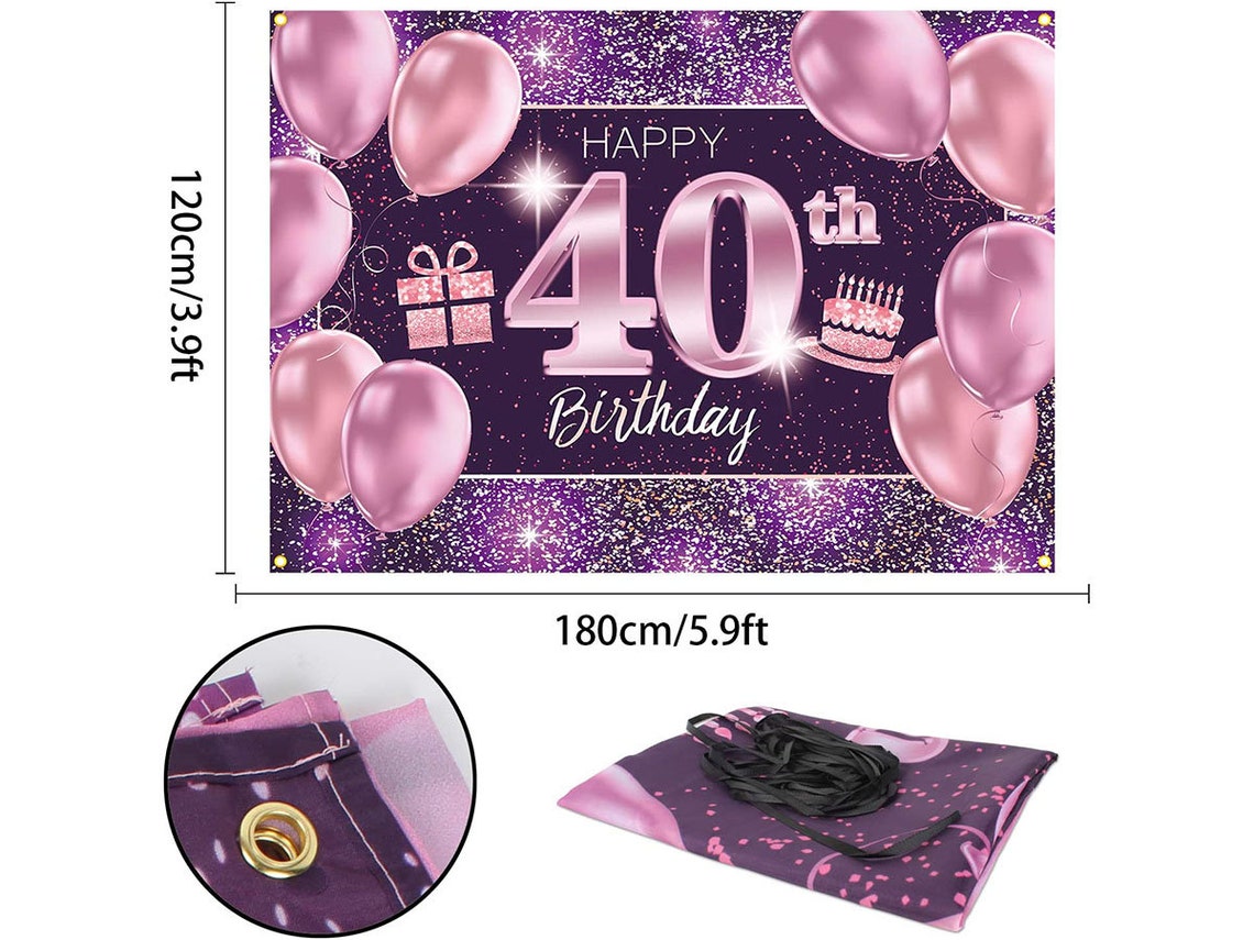 Happy 40th Birthday Backdrop Pink Photo Background Banner 40 Etsy