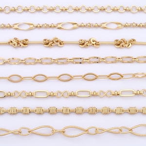 Gold Retro Chain, 18K Gold Filled Curb Chain, Rope Knot Chain, Figure of 8 Retro Chain, DIY Jewelry Making Findings