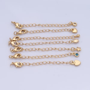 5 Pcs Lobster Clasp Heart Extension Chain, 18K Gold Filled Star Extension Chain, Zirconia Teardrop Extension Chain, DIY Jewelry Making,68mm