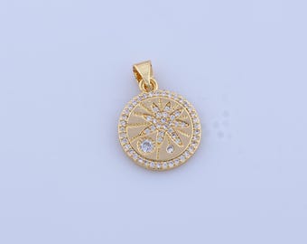 Micropave CZ Sun Pendant, 18K Gold Filled Celestial Charms,Sunburst Charms, DIY Jewelry Making Findings, 22.3x15x1.8mm